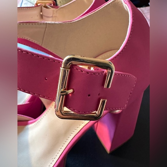 NEW Platform Chunky Heels for Women Trendy Square Toe  Sandals Pink Size 9.5 - Picture 8 of 12